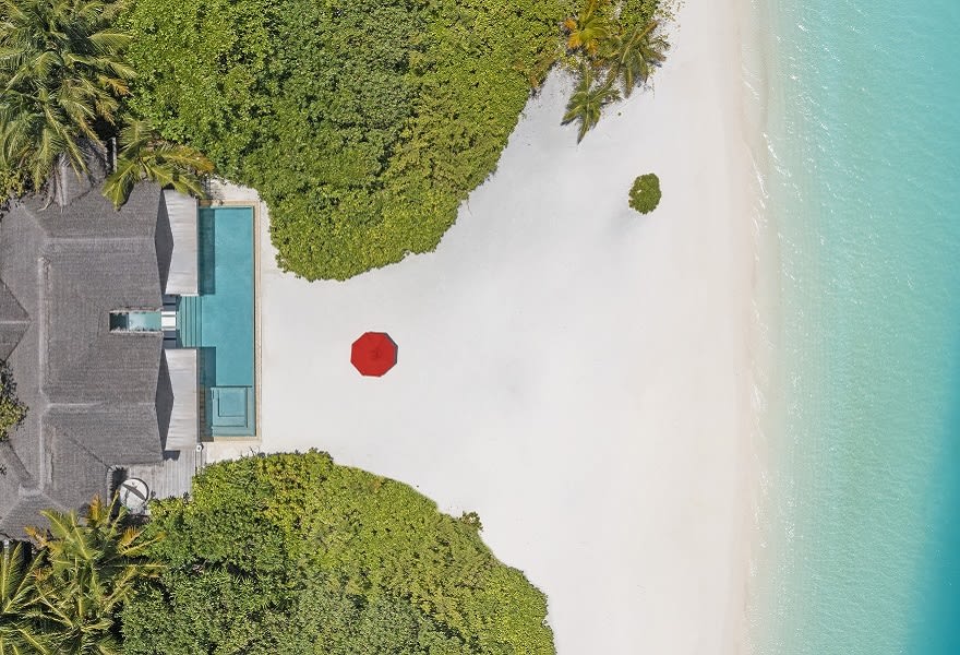 One Bedroom Beach Pool Pavilion Aerial View at Niyama Private Islands Maldives