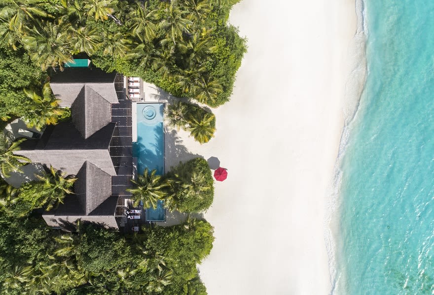 Three Bedroom Beach Pool Pavilion Aerial View at Niyama Private Islands Maldives