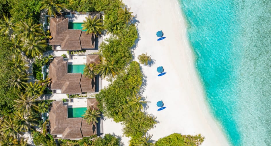 Aerial View of the Beach House with Pool at Naladhu Private Island Maldives
