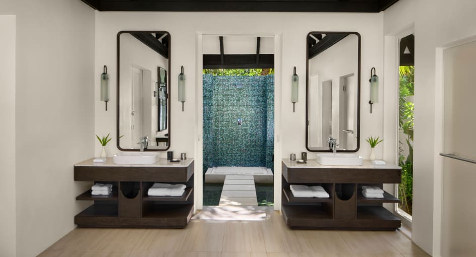 Bathroom of the Beach House with Pool at Naladhu Private Island Maldives