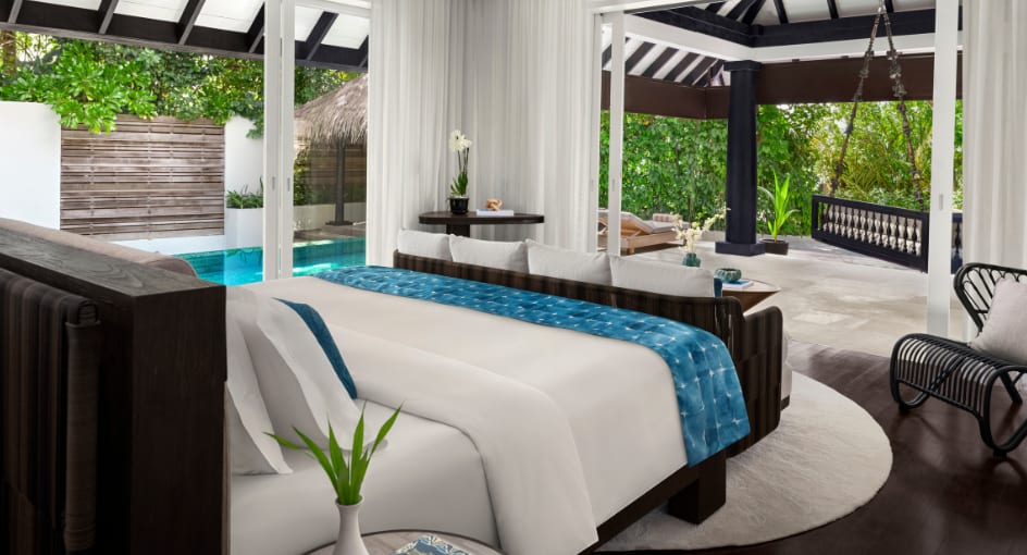 Bedroom of the Beach House with Pool at Naladhu Private Island Maldives