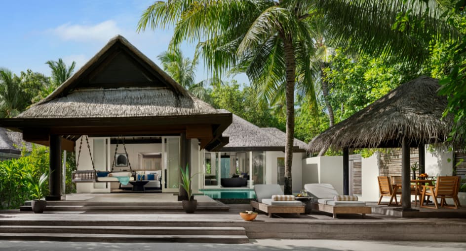 Exterior View of the Beach House with Pool at Naladhu Private Island Maldives