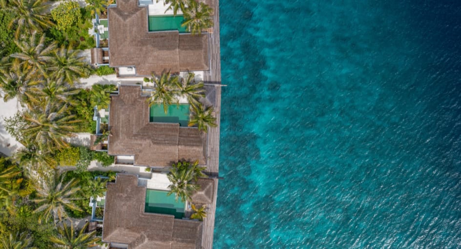 Aerial view of the Two Bedroom Ocean House with Pool at Naladhu Private Island Maldives