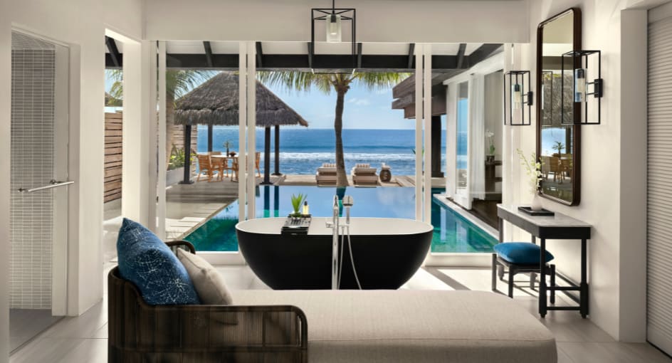 Bathroom with Bathtub of the Two Bedroom Ocean House with Pool at Naladhu Private Island Maldives
