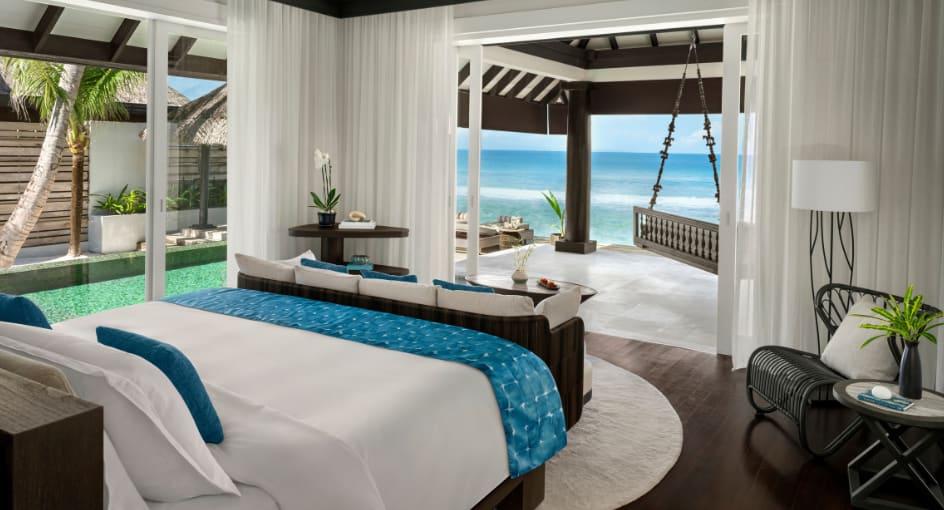 Bedroom of the Two Bedroom Ocean House with Pool at Naladhu Private Island Maldives