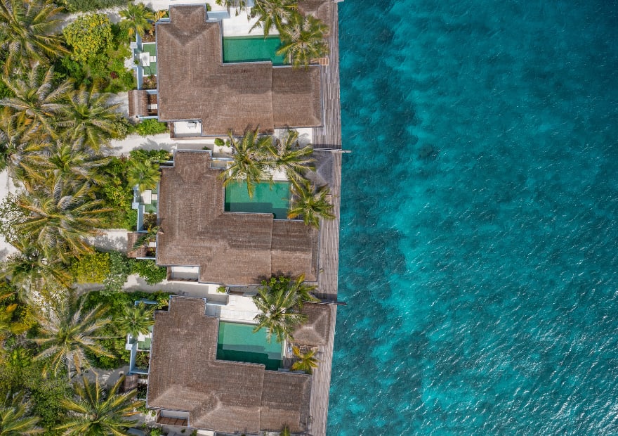 Aerial view of the Two Bedroom Ocean House with Pool at Naladhu Private Island Maldives