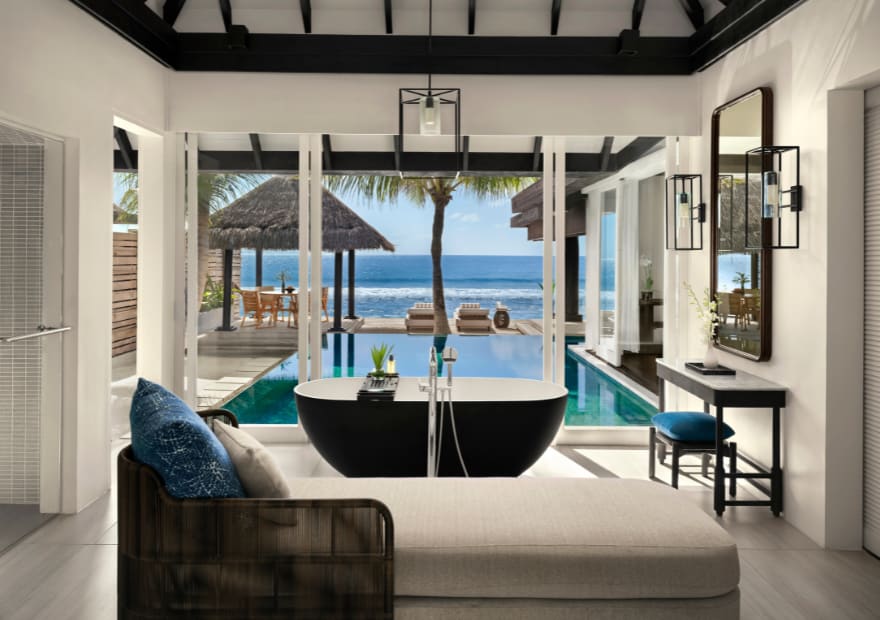 Bathroom with Bathtub of the Two Bedroom Ocean House with Pool at Naladhu Private Island Maldives