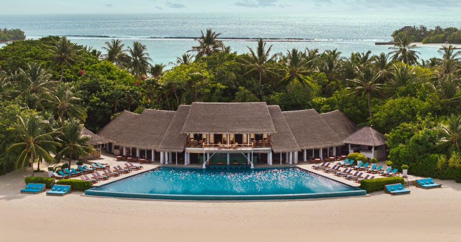 Aerial exterior view of the Aqua Bar at Anantara Dhigu Maldives Resort