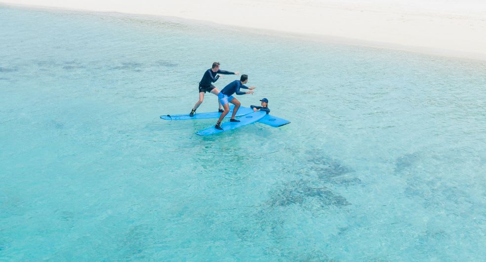 Surfing lagoon lessions, available for guests of Anantara Dhigu Maldives Resort, Anantara Veli Maldives Resort and Naladhu Private Island Maldives Resort