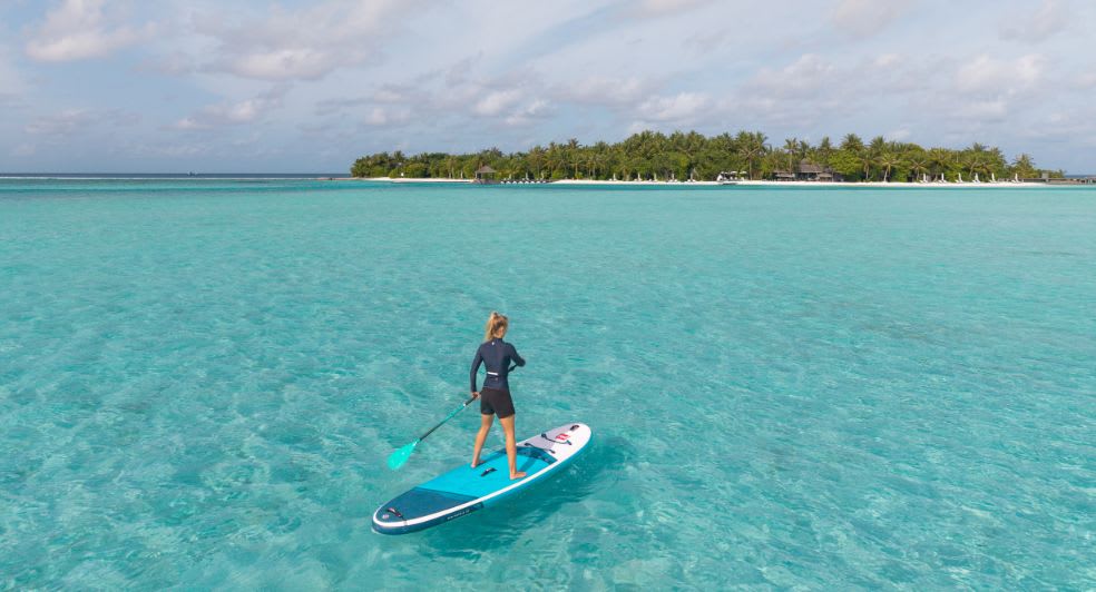 Surfing, stand-up paddle available for guests of Anantara Dhigu Maldives Resort, Anantara Veli Maldives Resort and Naladhu Private Island Maldives Resort