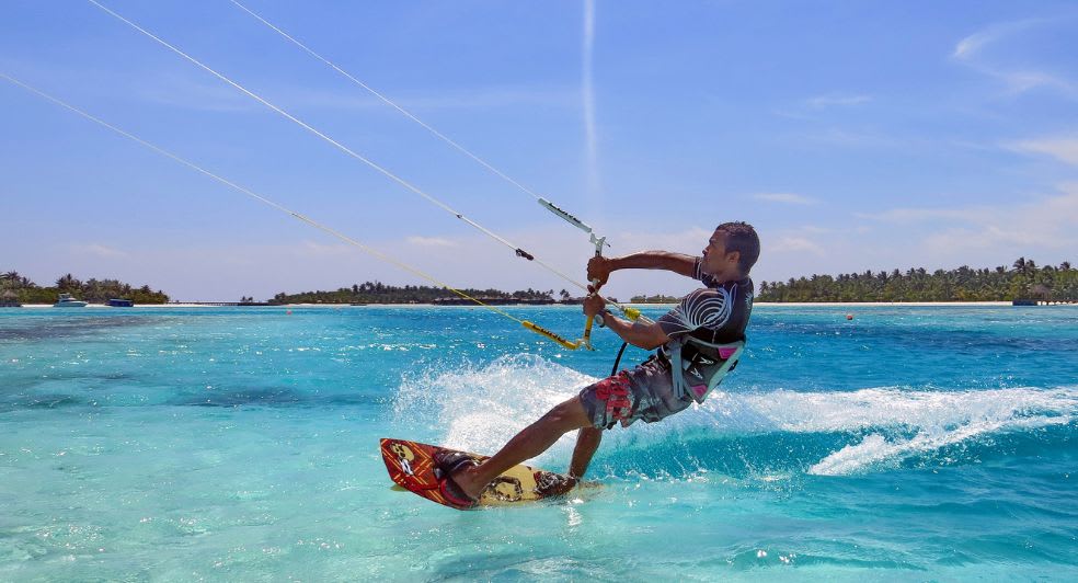 Watersports windsurfing and kitesurfing experiences available for guests of Anantara Dhigu Maldives Resort, Anantara Veli Maldives Resort and Naladhu Private Island Maldives Resort