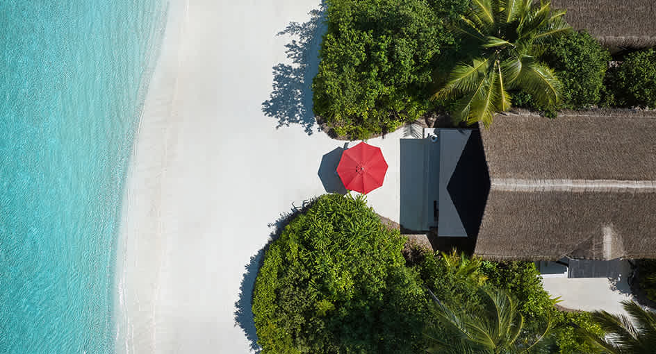Aerial view of the Deluxe Beach Villa at Niyama Private Islands Maldives