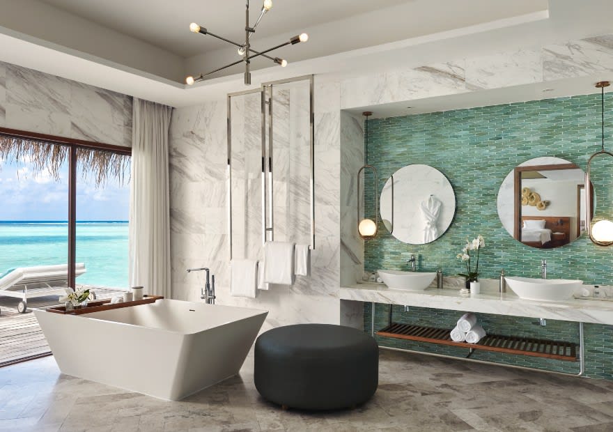 Bathroom of the One Bedroom Ocean Pool Pavilion at Niyama Private Islands Maldives