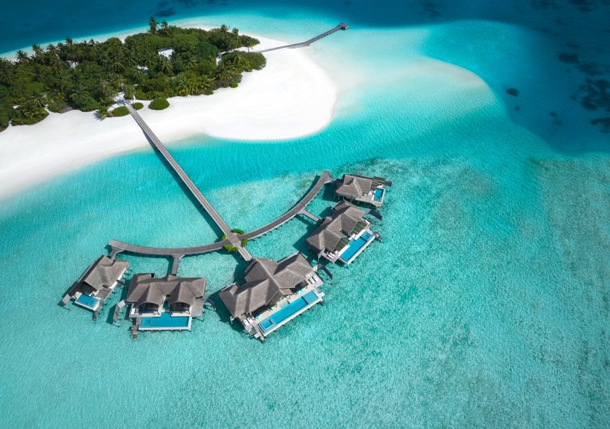 Aerial view of the Two Bedroom Ocean Pool Pavilion at Niyama Private Islands Maldives