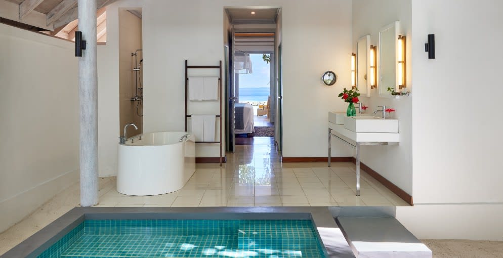 Beach Villa with Private Pool Bathroom at NH Maldives Kuda Rah