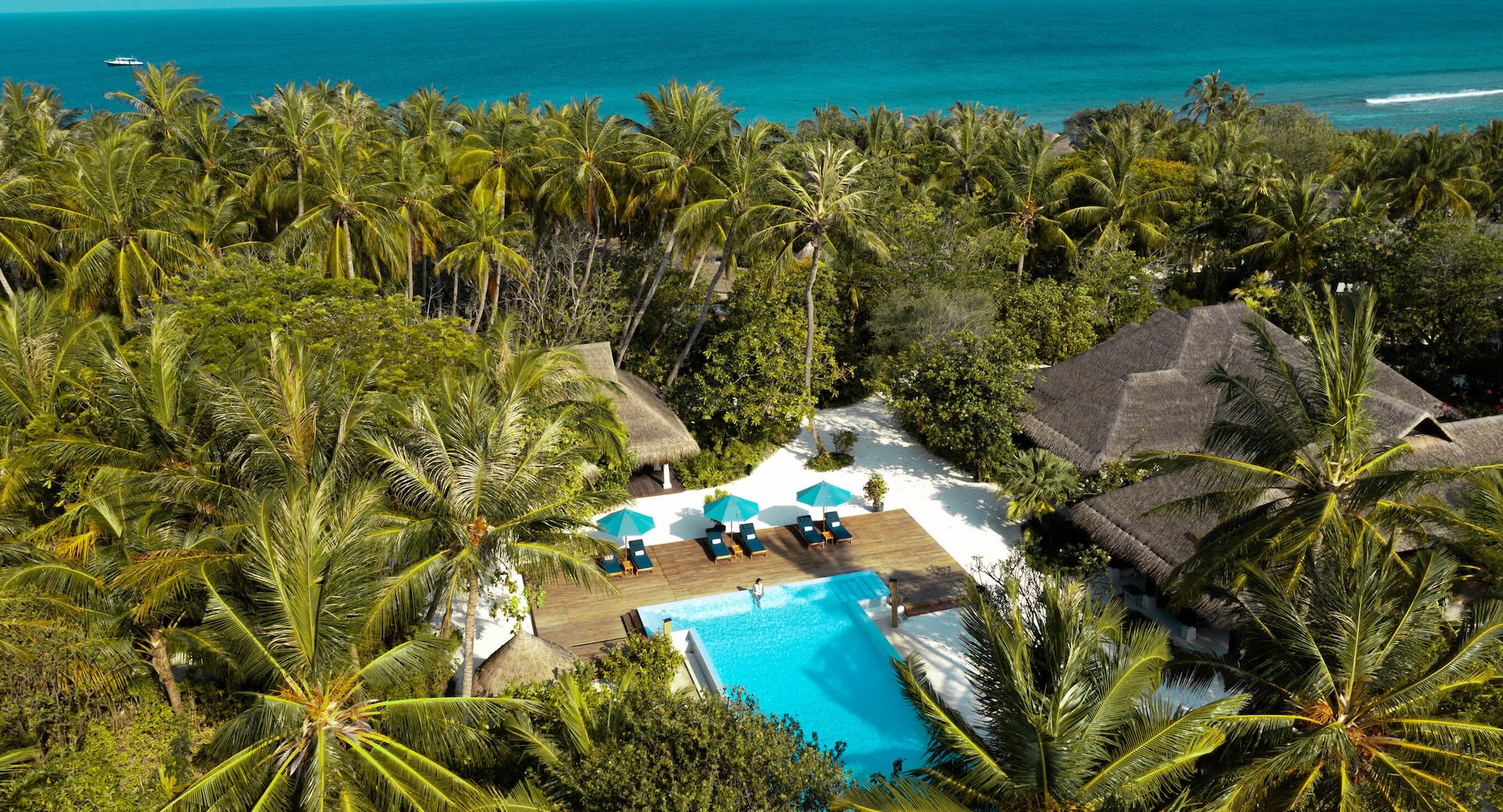 Swimming Pool Aerial View at Naladhu Maldives