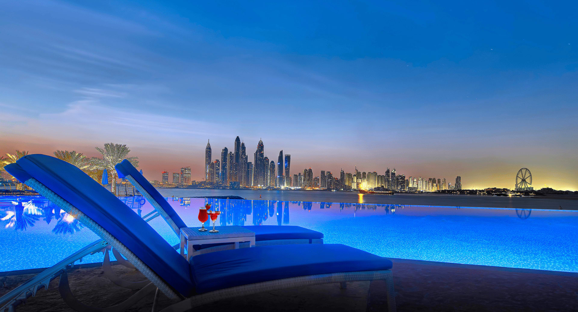 infinity pool evening view