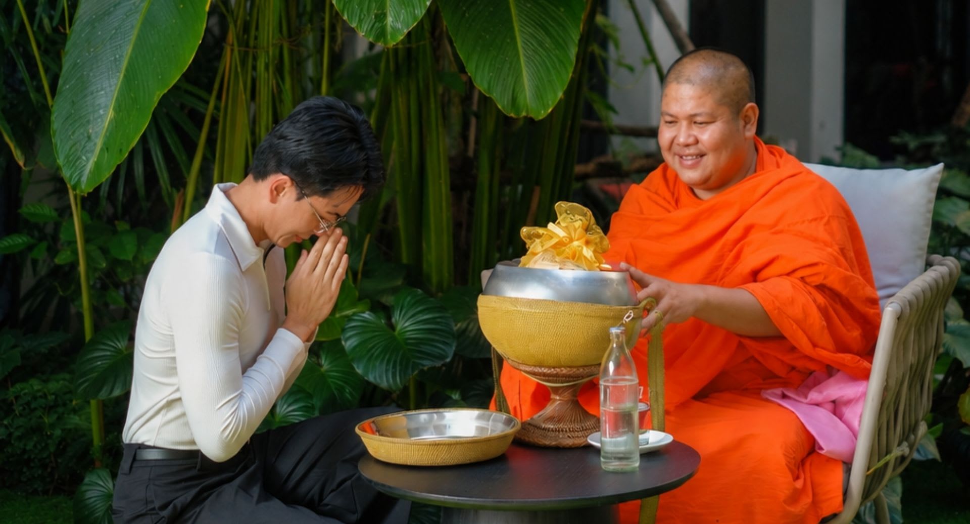 Alms Giving in The Garden