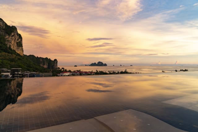 Exterior view of ocean from Infinity Pool at sunset 