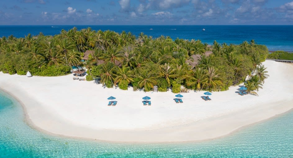island aerial view of Naladhu Private Island Maldives