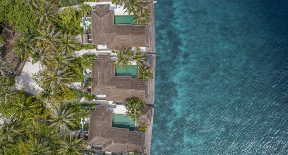 Aerial view of the Ocean House with Pool at Naladhu Private Island Maldives