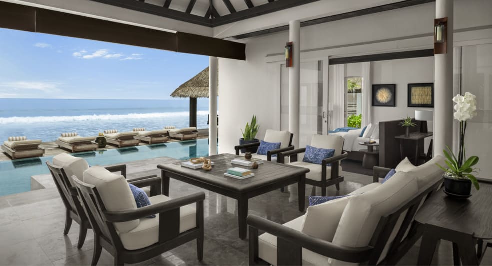 Living Area view of the Two Bedroom Beach Pool Residence at Naladhu Private Island Maldives