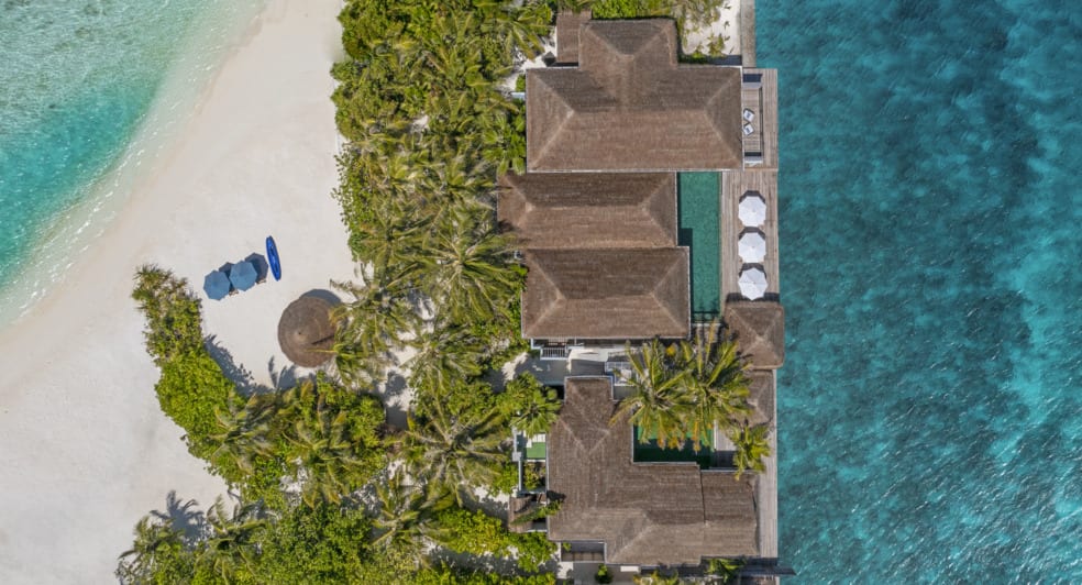 Aerial view of the Two Bedroom Beach Pool Residence at Naladhu Private Island Maldives