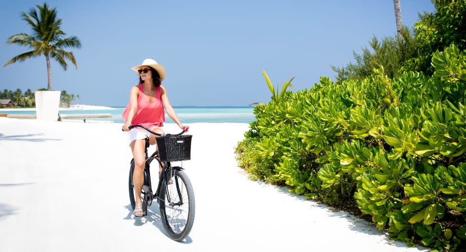 Cycling around the resort at Niyama Private Islands Maldives