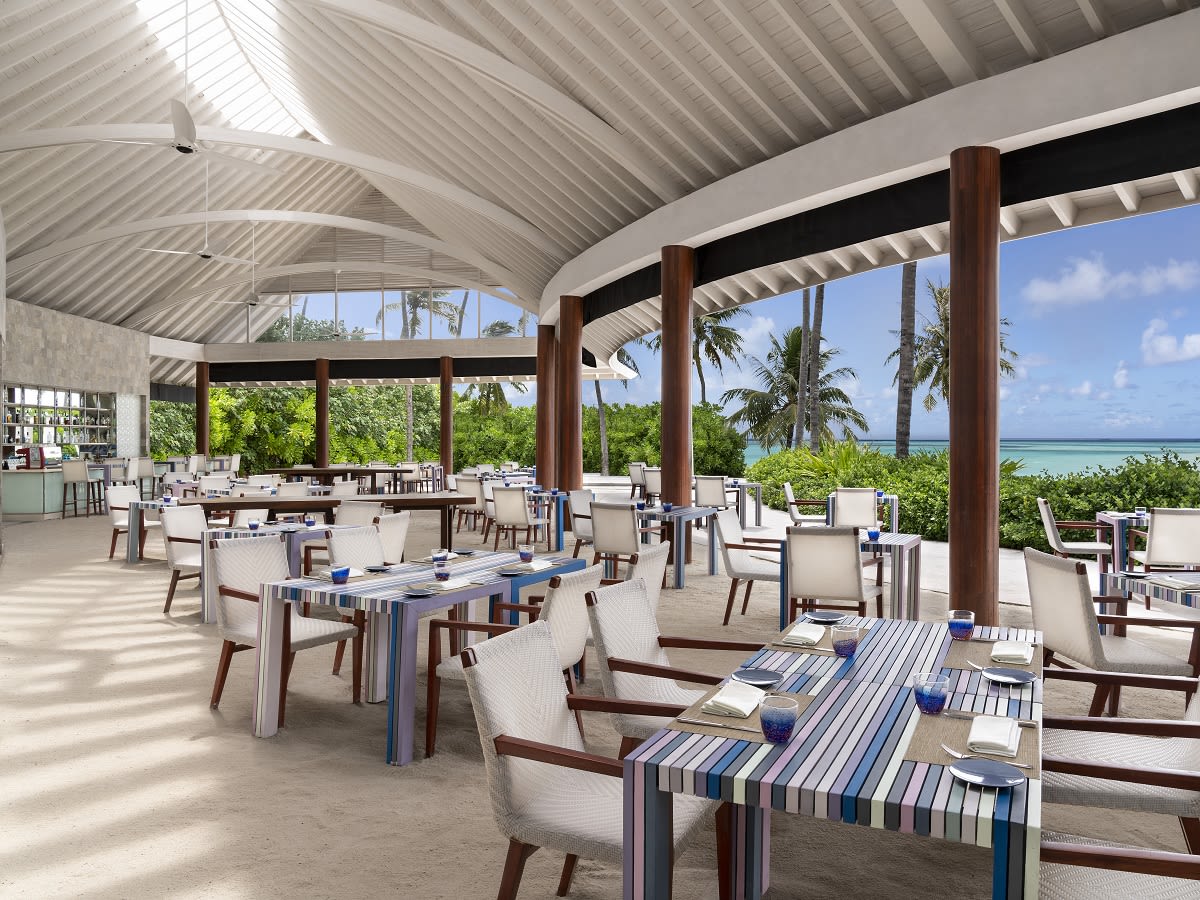 Blu Restaurant for family-style dining on the beach at Niyama Private Islands Maldives - interior seating