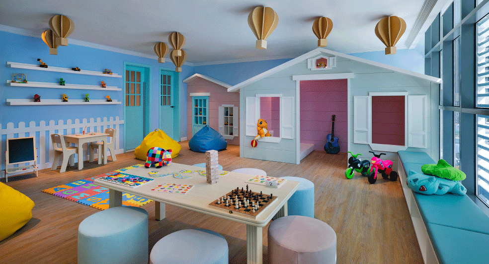 A children's playroom painted in pastel colours at NH Collection Dubai The Palm