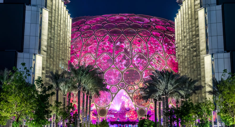 Colourful dome of Dubai expo 2020 near NH Collection Dubai The Palm