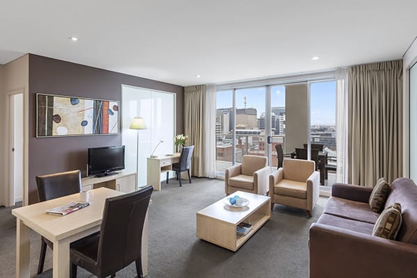 interior view of serviced apartments Adelaide cbd for corporate travel clients staying in Adelaide CBD walking distance from Convention Centre